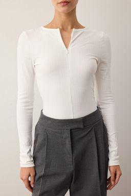 Ekru Fermuarl? fitted/Vucuda Oturan C?tc?tl? Esnek Orme Body TWOAW26BD00012 - Trendyolmilla фото 3