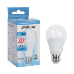 Цена за 2 шт. Лампа светодиодная Smartbuy, E27, A60, 20 Вт, 6000 К, холодный белый свет