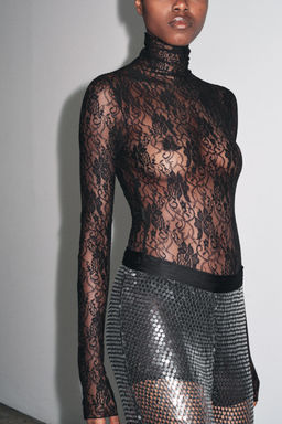 LACE BODYSUIT WITH LONG SLEEVES - Zara фото 11