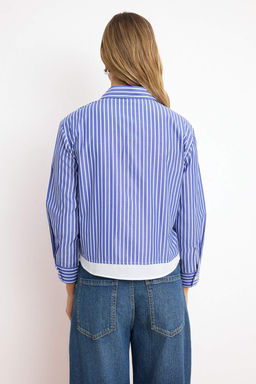 Mavi-Cok Renkli Cizgili Contrast Hafif Crop Gomlek TWOSS26GO00091 - Trendyolmilla фото 3