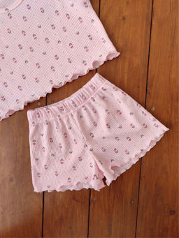 Пижама Пружинка топ с шортами 33069 розовые цветы