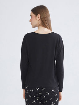 Bisiklet Yaka Bask?l? Kad?n Pijama ?st