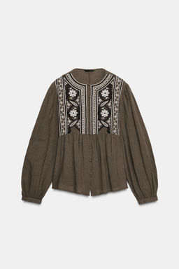 EMBROIDERED BIB BLOUSE - Zara фото 6
