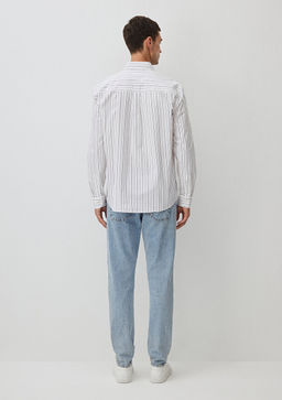 Cizgili Beyaz Gomlek - Mavi фото 4