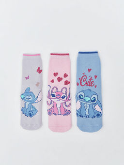 Stitch ve Angel Desenli K?z ?ocuk Havlu Soket ?orap 3l?