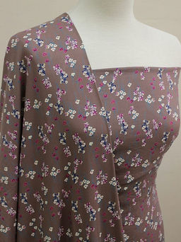 Штапель Премиум Цветочный ручеек цв.коричнево-лиловый, ш.1.44м, вискоза-100%, 120гр/м.кв - Купава фото 3