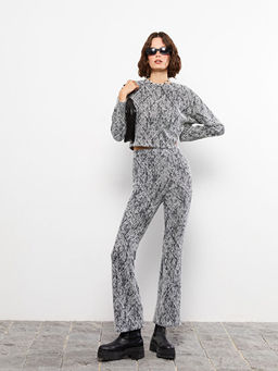 Bisiklet Yaka Desenli Uzun Kollu Kad?n Triko Kazak