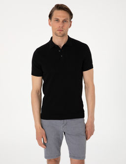 Siyah Slim Fit %100 Pamuk Polo Yaka Triko Ti__rt