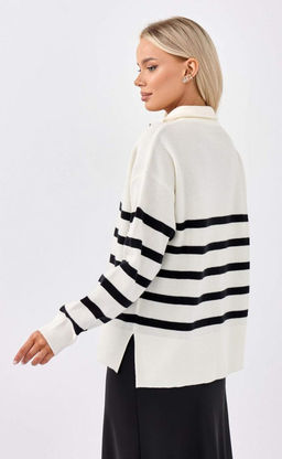 Джемпер женский с воротником на молнии в полоску F322-15115Rus бело-черный - Fine joyce фото 7