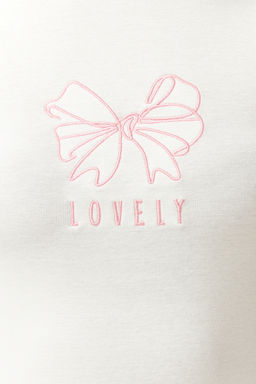 Ekru Kurdele Bask?l? Fitted/Vucuda Oturan Fitilli Esnek Orme T-Shirt TWOSS24TS00231