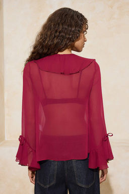 Bordo F?rf?r Detayl? Transparan Sifon Dokuma Bluz TWOSS26BZ00084