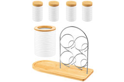 Набор 9 пр.- набор кух. принад. 4 пр. с подставкой+ банки д/хранен. 4 пр. Айсберг волны на дер.под - Elan gallery фото 7