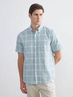 Regular Fit K?sa Kollu Ekose Poplin Erkek G?mlek