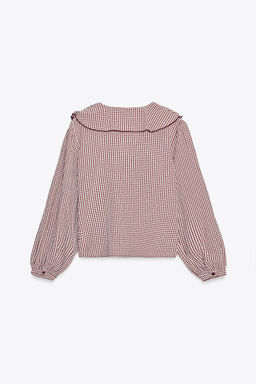 GINGHAM CHECK RUFFLED BLOUSE - Zara фото 5
