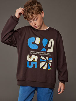 Bisiklet Yaka Bask?l? Erkek ?ocuk Sweatshirt