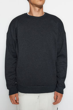 Antrasit Oversize/Genis Kesim Cicek S?rt Bask?l? Ici Polarl?/S?cak Tutan Sweatshirt TMNAW23SW00493