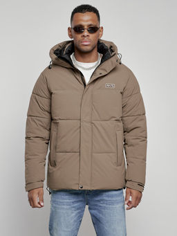 Куртка молодежная мужская зимняя с капюшоном коричневого цвета 8356K - Wonderrman фото 7