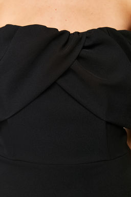 TRENDYOLMILLA Siyah Carmen Yaka Dokuma K?sa Elbise TPRSS24EL00154  фото 13