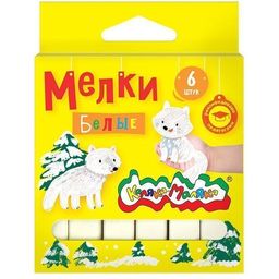 Цена за 5 шт. Мелки белые Каляка-Маляка 6 шт, квадратные, в картонной упаковке с европодвесом