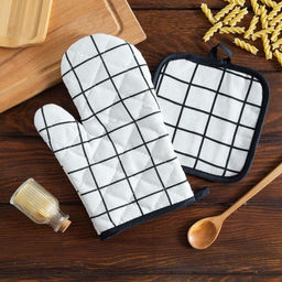 Кухонный набор Доляна Клетка цв.белый, прихватка 17*17 см, рукавица 26*16 см,100% п/э