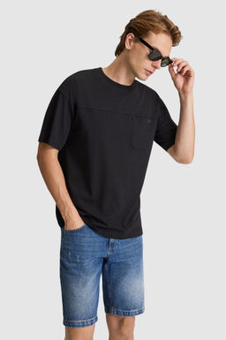 Erkek Siyah Comfort Fit Bisiklet Yaka Ti__rt