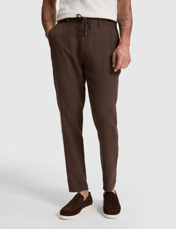 Koyu Kahverengi Carrot Fit %100 Keten Kanvas Pantolon