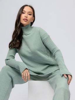 Брюки трикотажные мятного цвета свободного кроя - 1001dress фото 3