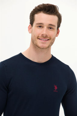 Мужской базовый трикотажный свитер темно-синего цвета с круглым вырезом Неожиданная скидка в корзине - U.s. polo assn фото 2