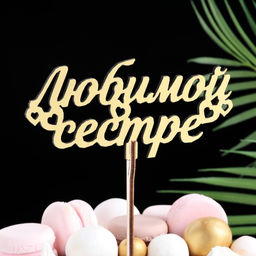 Цена за 4 шт. Топпер для торта деревянный «Любимой сестре», золотой, 14.3×6.7 см