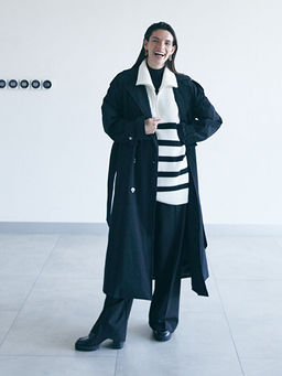 Dik Yaka ?izgili Oversize Kad?n Triko S?veter