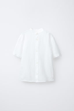 COTTON LINEN STAND COLLAR SHIRT