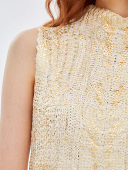 Yar?m Bal?k?? Yaka Kendinden Desenli Kad?n Triko S?veter