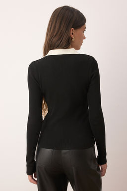Siyah Premium Iplik/Ozel Iplik Bel Drapeli Ince Triko Kazak TWOAW26KZ00163 - Trendyolmilla фото 4