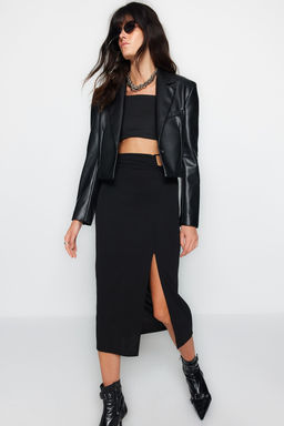 TRENDYOLMILLA Siyah Krep Tokal? Y?rtmac detayl? Maxi Yuksek Bel Esnek Orme Etek TWOAW24ET00054  фото 3