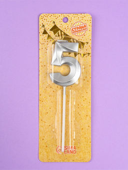 Цена за 2 шт. Свеча в торт на шпажке «Грань», цифра 5, серебро, 5 см