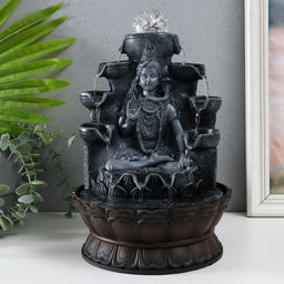 Фонтан настольный с подсветкой «Шива с коброй сидит под фонтаном», от сети, серый, 20.5×20.5×30 см