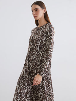 Bisiklet Yaka Desenli A Kesim Elbise