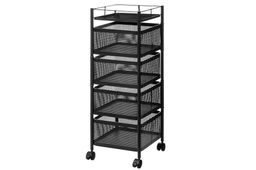 Этажерка 4-х ярусная 27*27*80 см Черная с выдвижными корзинами, на колесиках, металлическая - Elan gallery фото 5