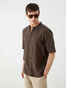 Regular Fit Hakim Yaka K?sa Kollu M?slin Erkek G?mlek