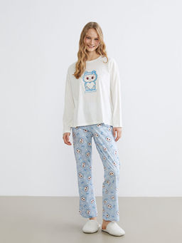 Bisiklet Yaka Bask?l? Kad?n Pijama Tak?m?