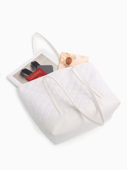 Сумка - шоппер женская на молнии, 35×12×27 см, со стёжкой, белая