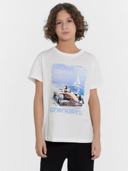 Футболка для мальчиков белая с принтом и надписью Grandpri - Mark formelle фото 3