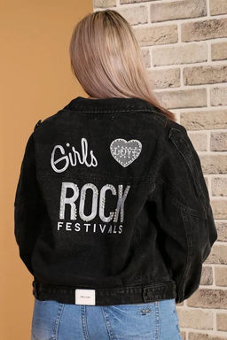 Джинсовая куртка черная со стразами - Almond фото 2