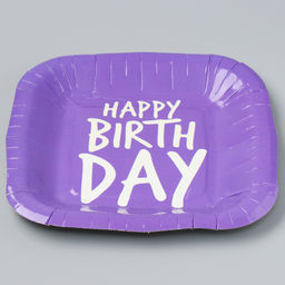 Цена за 10 шт. Тарелка бумажная квадратная Happy Birthday,фиолетовая, 16,5х16,5 см - Страна карнавалия фото 2