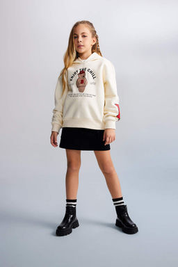 Толстая толстая толстовка на мягкой подкладке с капюшоном и принтом для девочек - Defacto фото 3