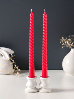 Цена за 2 шт. Свеча витая 25 см (набор 2 шт) 57 гр, 5 ч, цв. красный