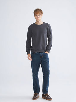 Bisiklet Yaka Bask?l? Erkek Kal?n Sweatshirt