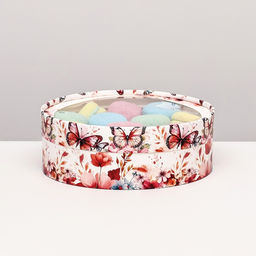 Коробка для макарун тубус с окном Бабочки, 20?6 см