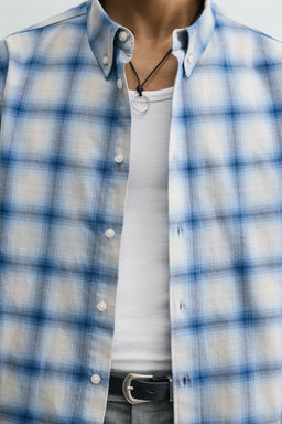 CAMISA RELAXED FIT CUADROS / Azul / Blanco - Zara фото 7