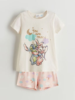 Lilo & Stitch Bask?l? K?z ?ocuk ?ortlu Pijama Tak?m?